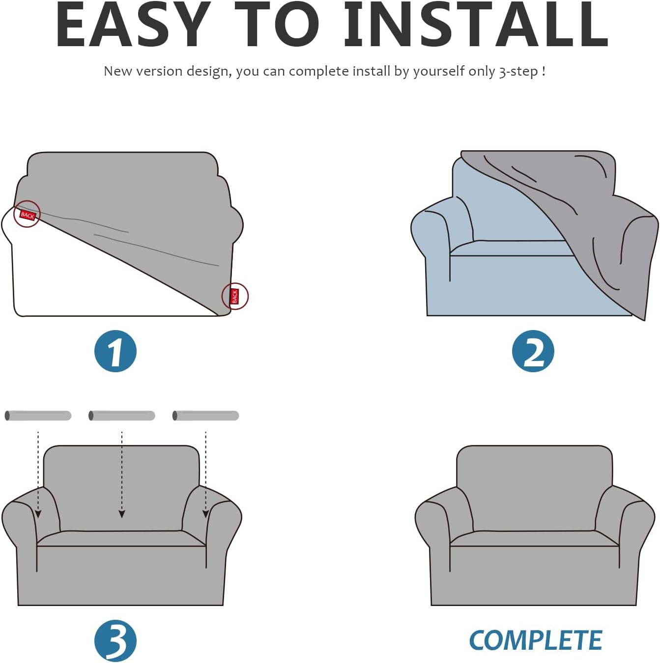 molasofa Funda de sofá individual para decoración del hogar, funda de sillón súper suave de elastano similar al cuero para sillas, lavable, sin