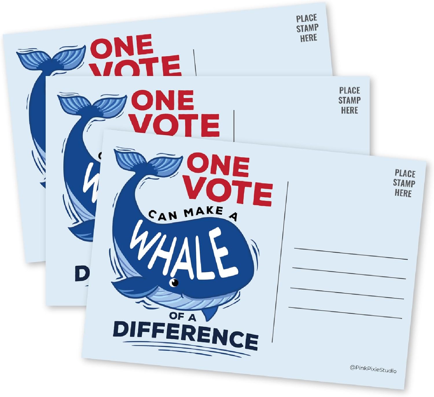 100 postales de votante de ballena de una diferencia de 4 x 6 pulgadas, parte trasera en blanco a granel para mensajes para fomentar la votación en