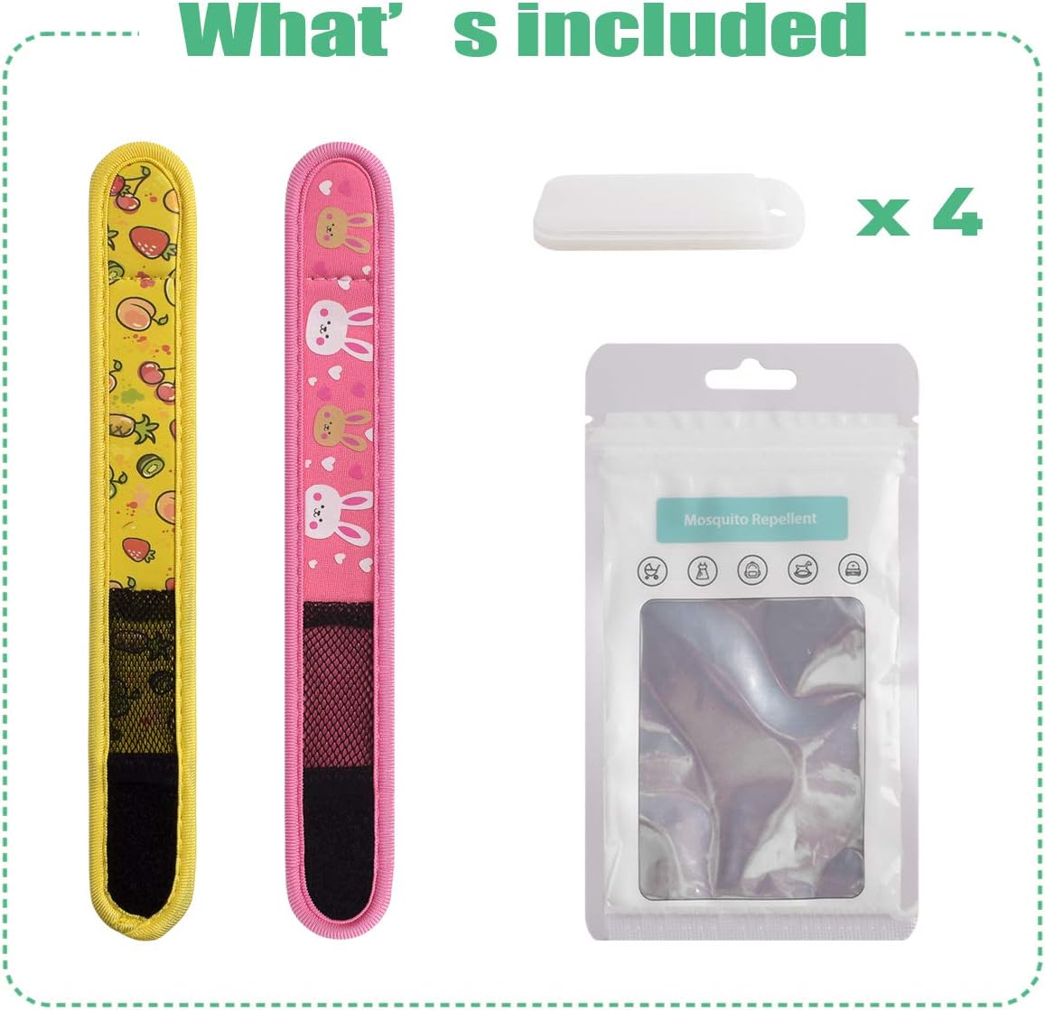 Paquete de 2 pulseras de mosquitos con 4 repuestos de aceites esenciales, pulseras impermeables para niños y adultos, cierre natural sin Deet,