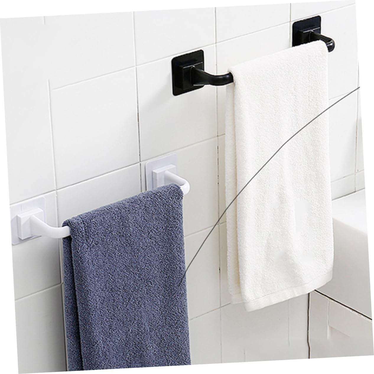 OSALADI Toallero autoadhesivo para toallas de pared, 2 piezas, soporte para toallas de pared, bata negra, toallero de plástico, estante de