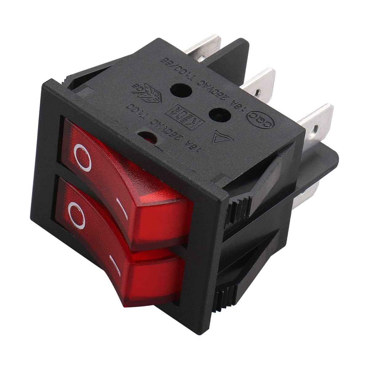 Baomain Interruptor basculante para barco, luz roja, iluminado, CA, 16A250V, 16A125V, 6 pines Dual DPDT ONOff UR List (2)