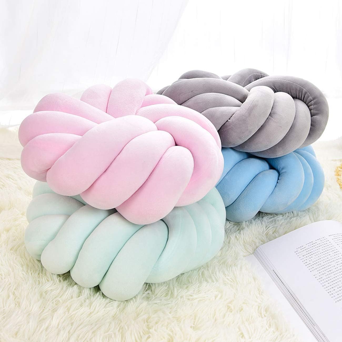 Almohada corta de felpa, almohada redonda con nudo creativo, cojín de flores, almohada lumbar para el hogar, decoración del hogar, cama, sofá,