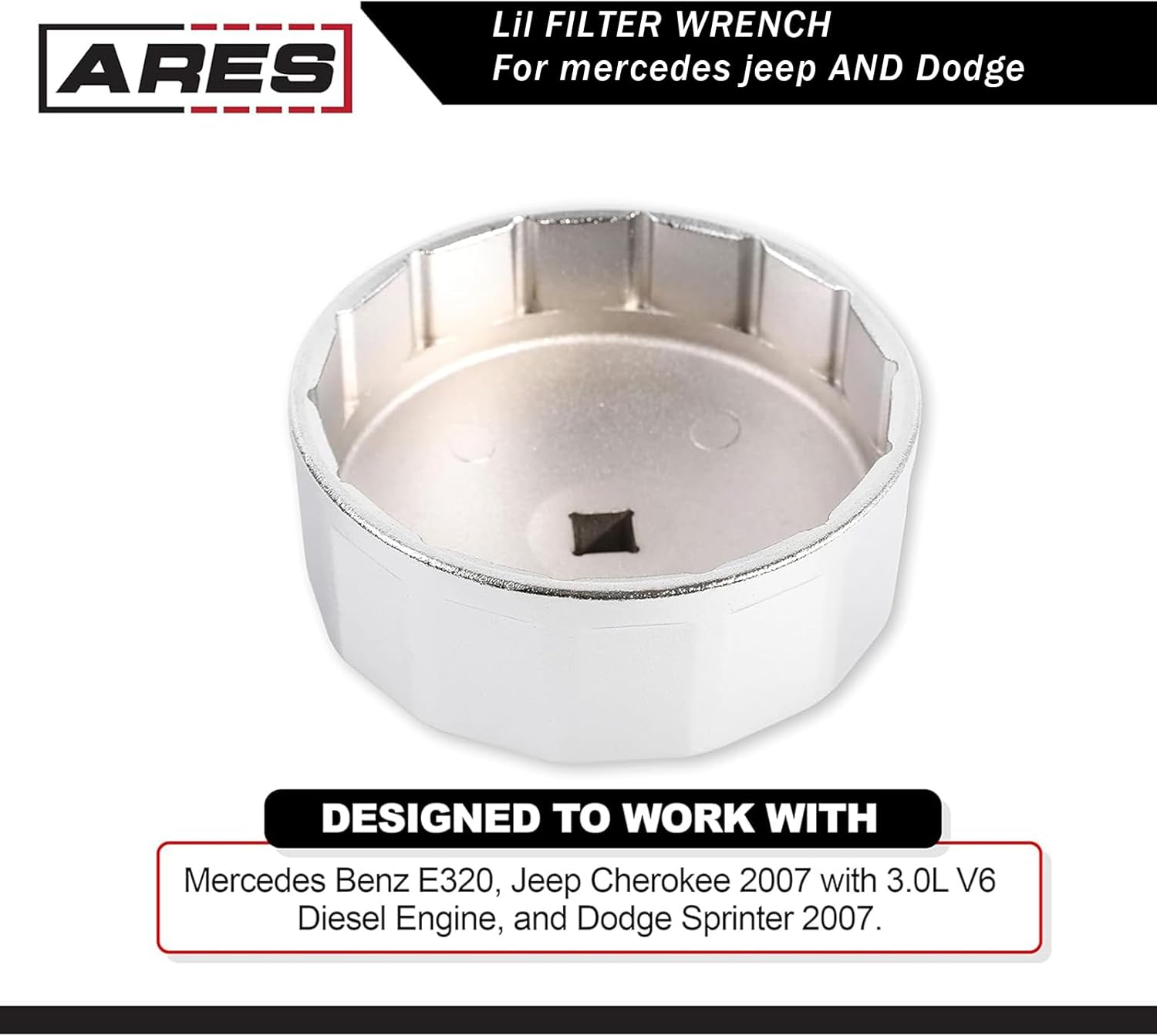 1 llave de filtro de motor de automóvil, cabeza cuadrada hexagonal con tapa de acero, carcasa de bandeja de aceite, llave de enchufe, accesorios de