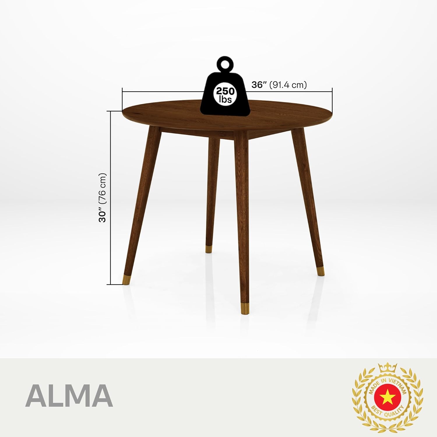 Acacia Alma – Mesa de comedor redonda de madera maciza para 4 personas, mesa de comedor, mesa de patio, mesa auxiliar, mesa de café, escritorio de