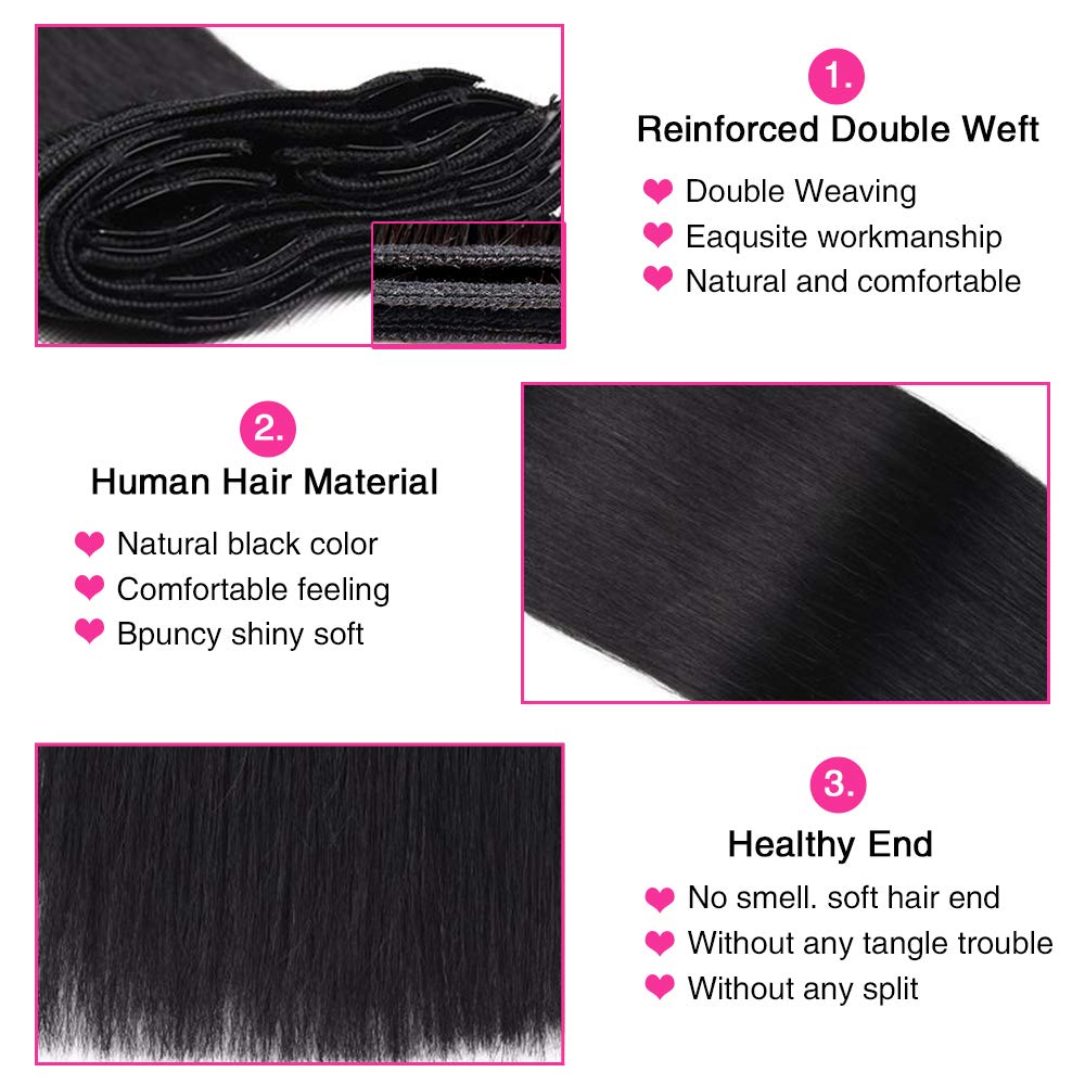 Extensiones de cabello natural recto con clip para mujeres negras, 100% sin procesar, para la cabeza completa, cabello natural virgen brasileño,