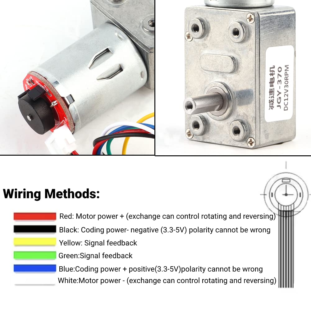 Motor de reducción de engranajes, DC 12 V de alto par engranaje helicoidal caja de engranajes helicoidales con codificador fuerte autobloqueo (10RPM)