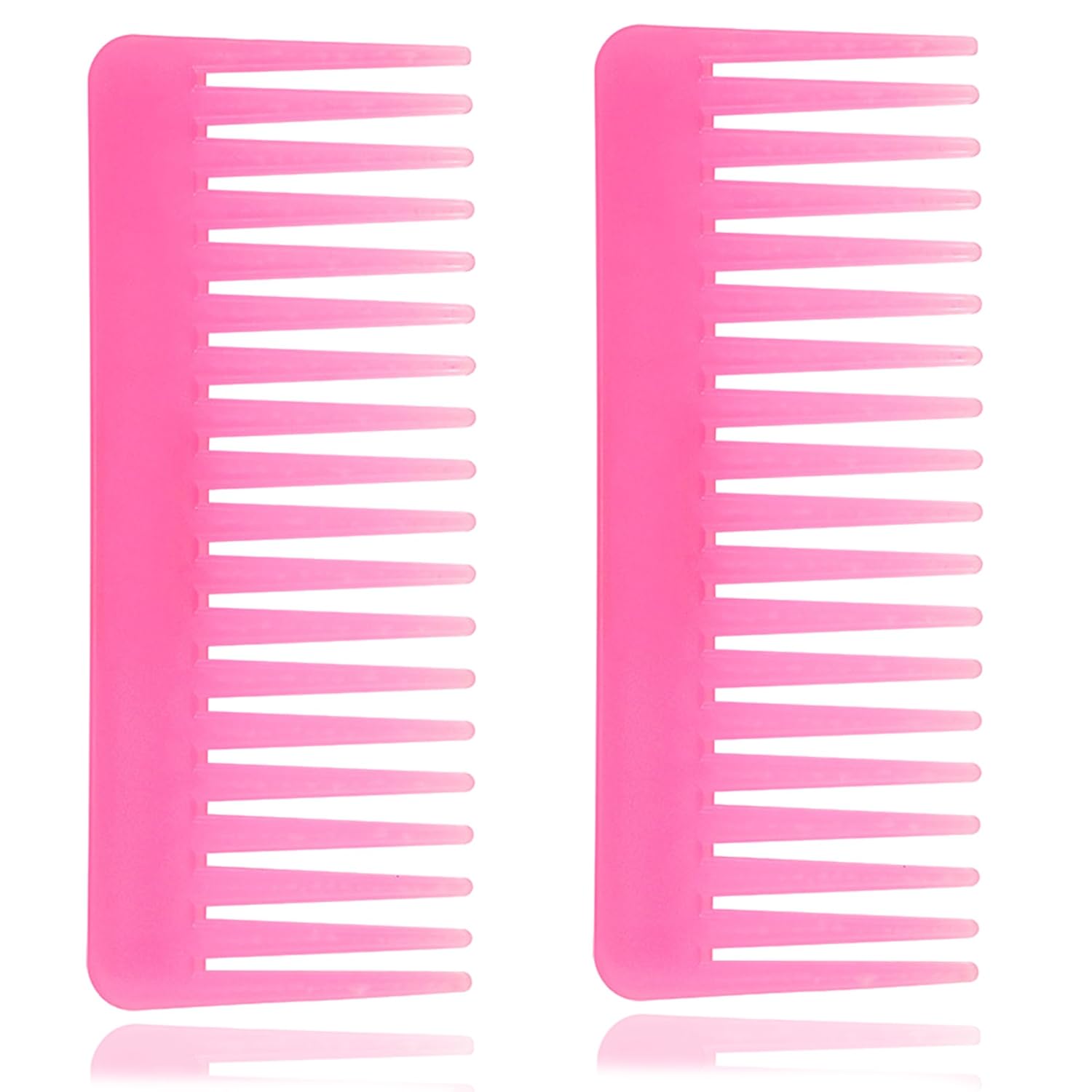 Peine de dientes anchos para cabello rizado, cabello seco y húmedo, sin mango, peine desenredante para peinar con champú (coral claro, 2 piezas)