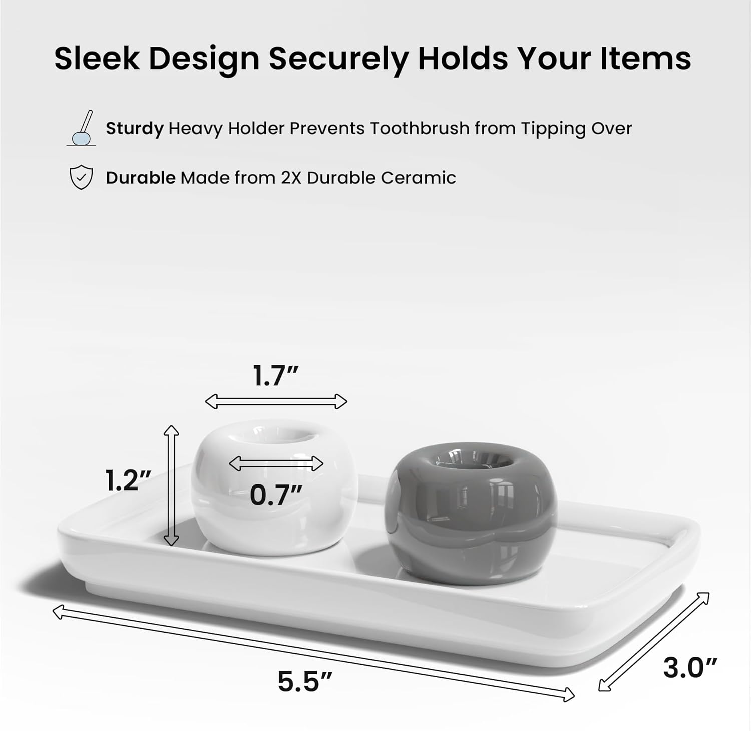 Soporte de cerámica para cepillos de dientes con bandeja para encimera de baño, soporte pequeño para cepillos de dientes con soporte para pasta de