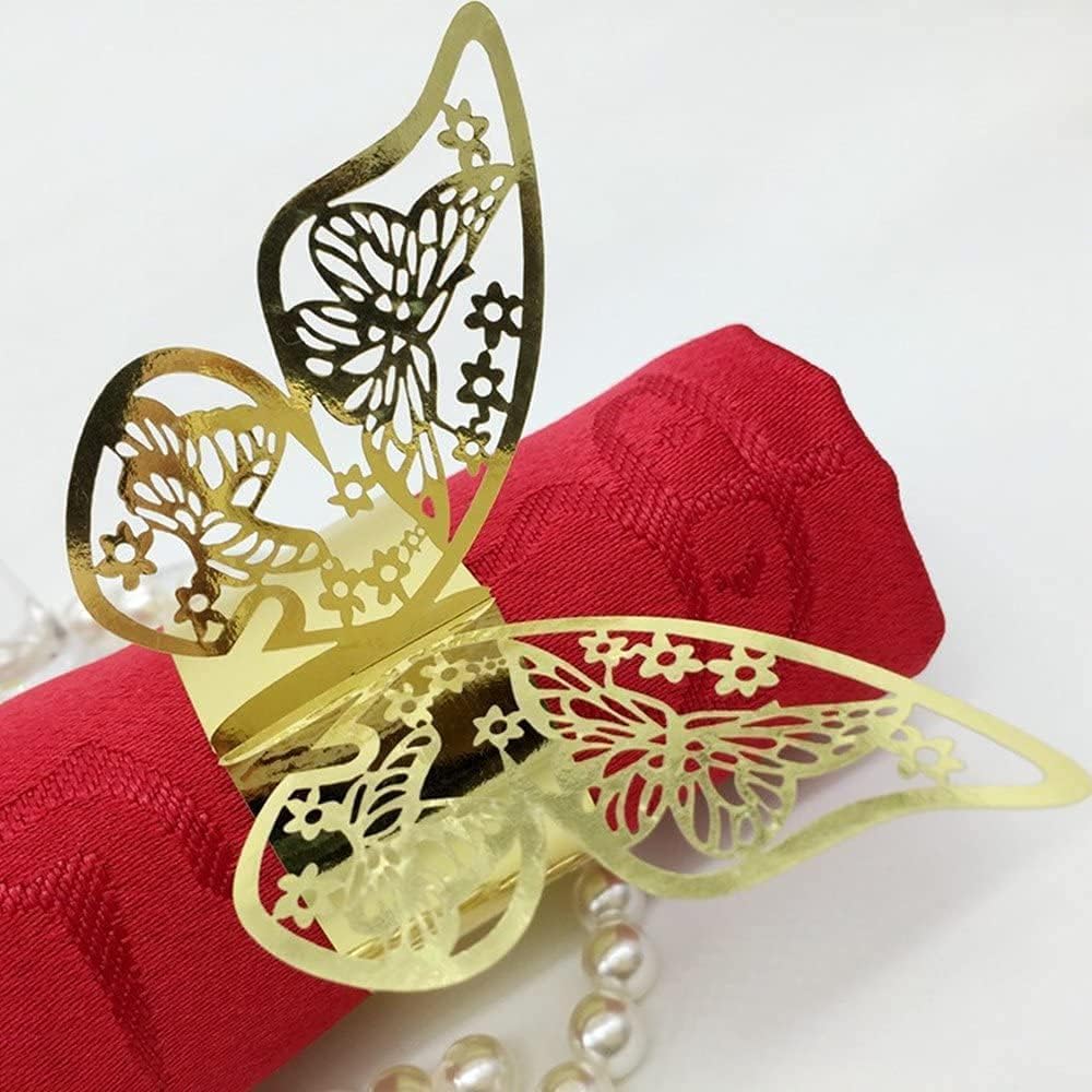 100 servilleteros cortados con láser con forma de mariposa para servilletas de papel de aluminio para bodas, fiestas, servilletas, decoración de