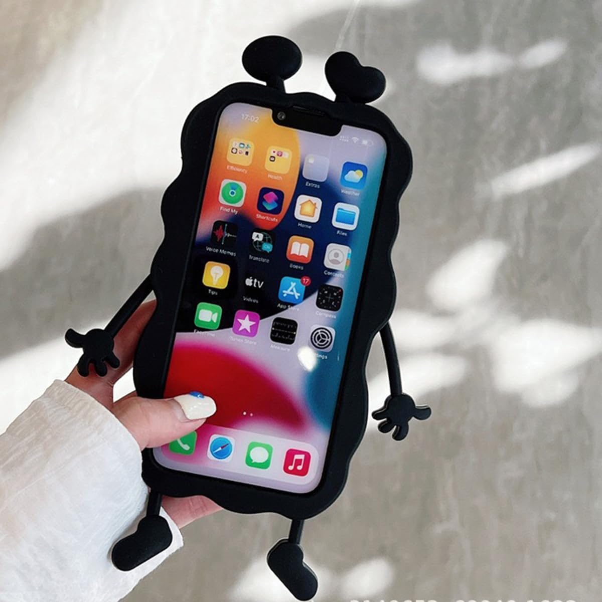 Bonita funda para iPhone 14 Pro de 6.1 pulgadas, funda 3D Kawaii de dibujos animados negra linda funda de silicona para teléfono, gruesa a prueba de