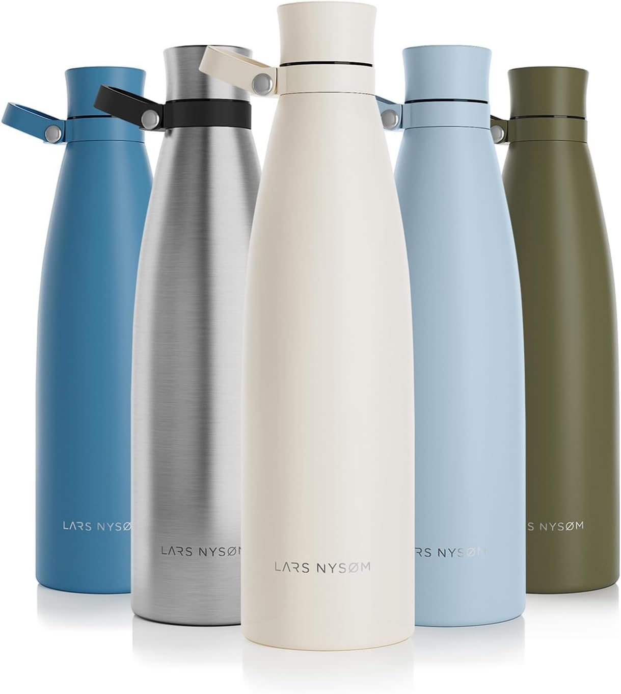 LARS NYSØM Botella de agua aislada de acero inoxidable de 25 onzas, 34 onzas, termo aislado sin BPA para bebidas calientes y frías, botella a prueba
