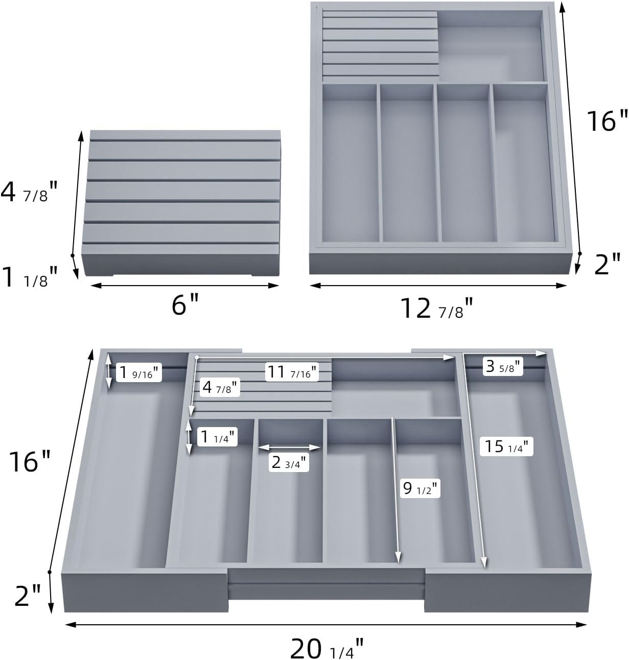 Organizador grande de cajones de utensilios con divisor  Soporte extraíble para cuchillos de cocina, organizador de cubiertos ajustable de bambú