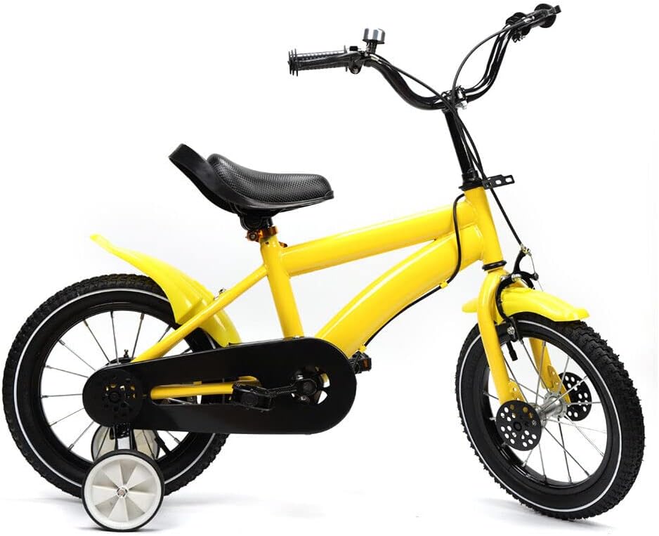 Bicicleta infantil de 14 pulgadas, unisex con rueda de entrenamiento y guardabarros, bicicleta de altura ajustable con acero de alto carbono,