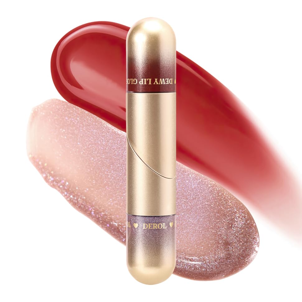 MIELIKKI Brillo labial 2 en 1 de doble punta, lápiz labial líquido brillante brillante, aceite de labios hidratante, acabado húmedo, alto brillo,