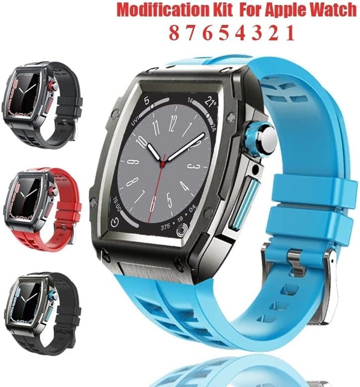 Kit de modificación de caja de metal correa de silicona para Apple 1.772 in 1.732 in acero inoxidable Smartwatch banda para iWatch Series 8 7 6 Se