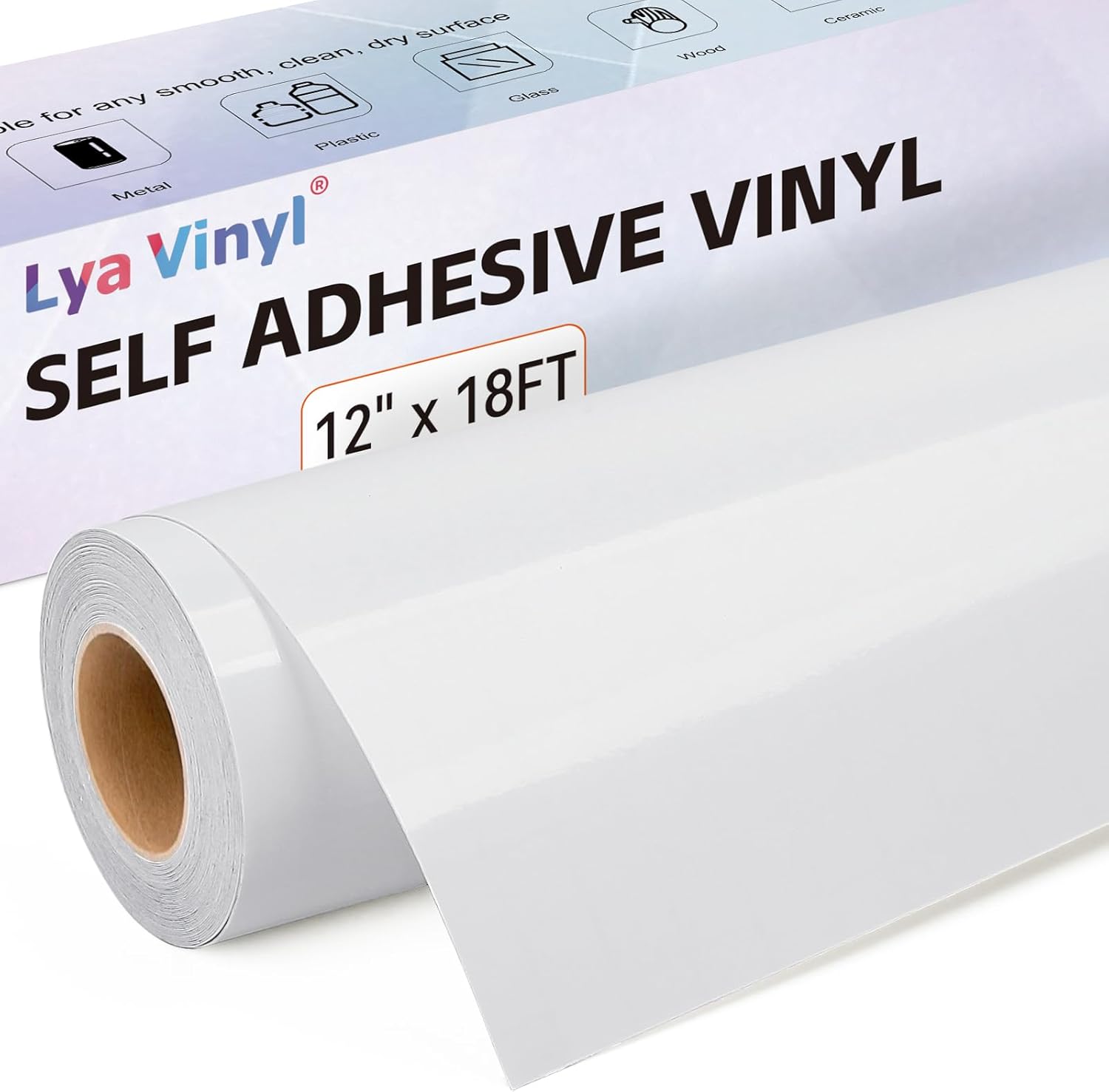 Lya Vinyl Vinilo permanente blanco brillante, rollo de vinilo de 12 pulgadas x 18 pies, rollo de vinilo adhesivo blanco brillante para silueta,