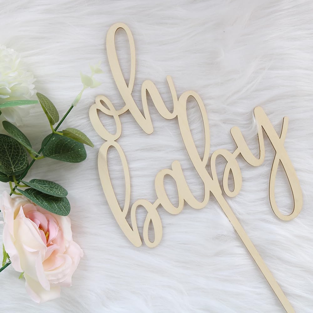 PALASASA Oh Baby Cake Topper  Decoración de madera de gran tamaño para pastel de baby shower, para temática rústica, fiesta de revelación de género,