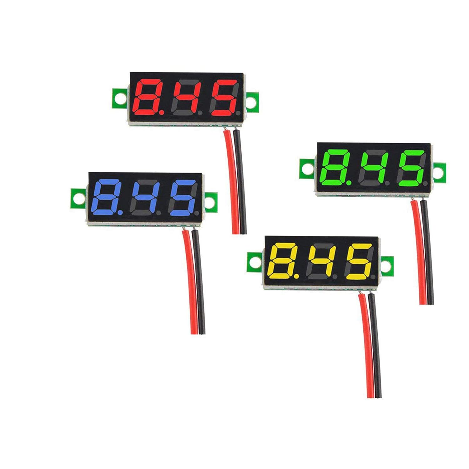 Diymore 8 piezas de pantalla de voltaje CC Mini pantalla de voltmotor digital 0.28 pulgadas 2 cables CC 2.5V-30V azulamarillorojoverde pantalla de