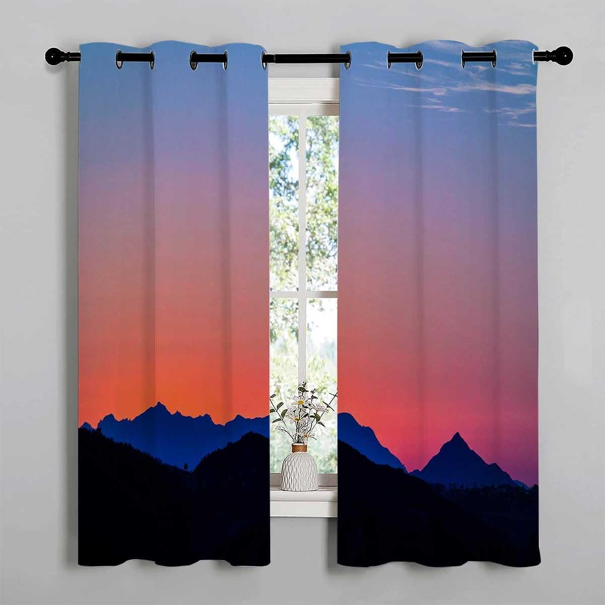 YANFENQI Cortinas para Habitacion Blackout Landscapes Sunset Night Scenery Blackout Door Curtain Tapestry Curtains 55Inch Width by 72Inch Length,2
