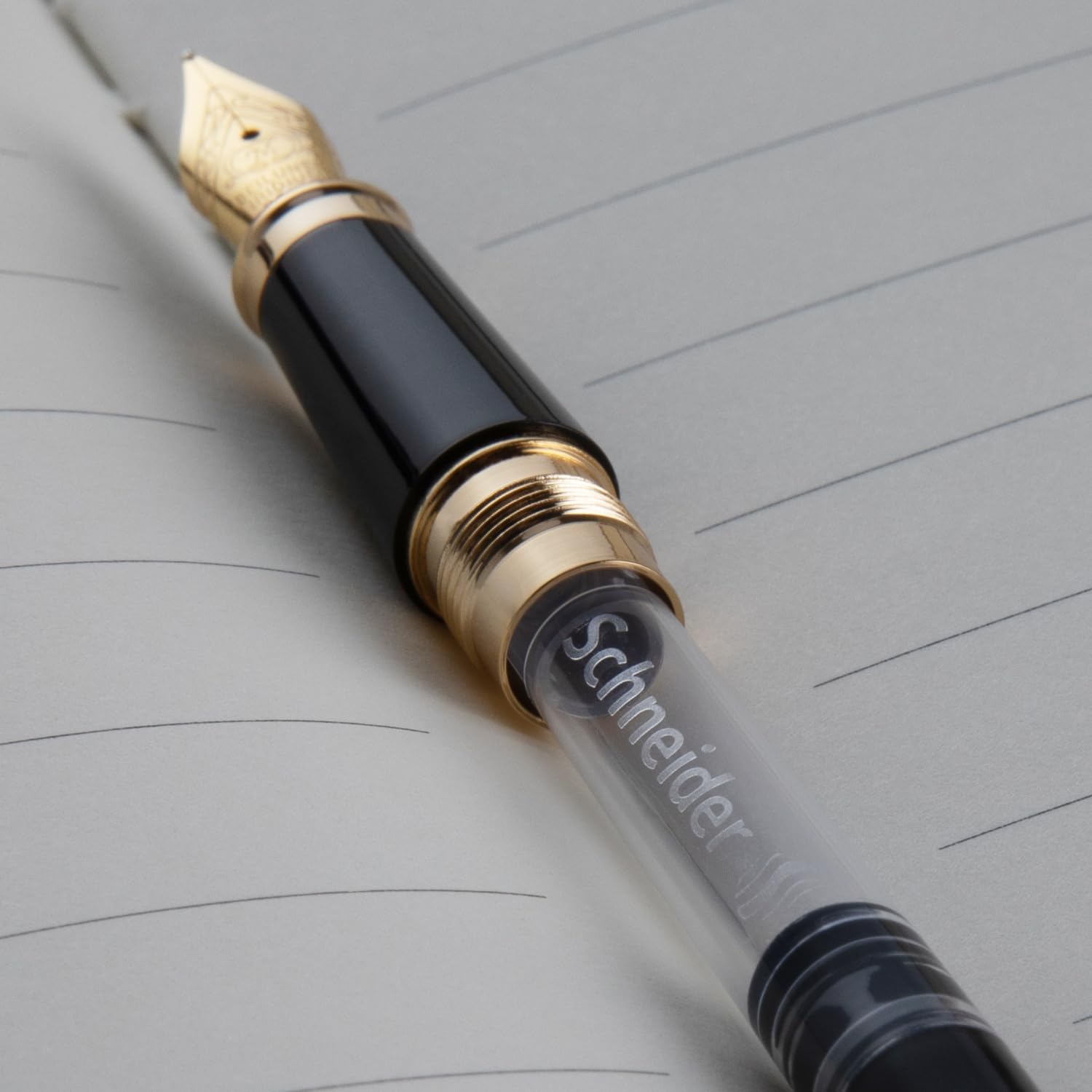 Klein Blue – Pluma estilográfica de lujo, borde dorado de 24 quilates, punta fina, convertidor de tinta Schneider alemán y 6 cartuchos de tinta,