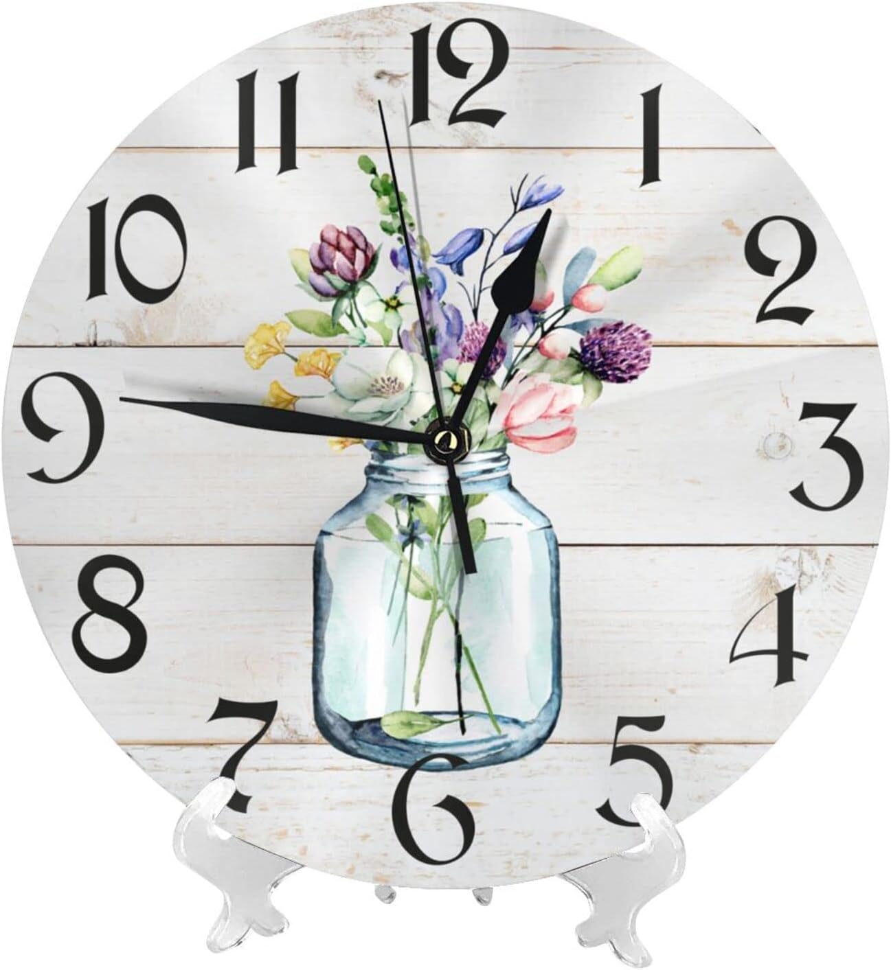 Reloj de pared con flores de resorte, rústico, silencioso, sin tictac, relojes redondos de 10 pulgadas, funciona con pilas, analógico de cuarzo para