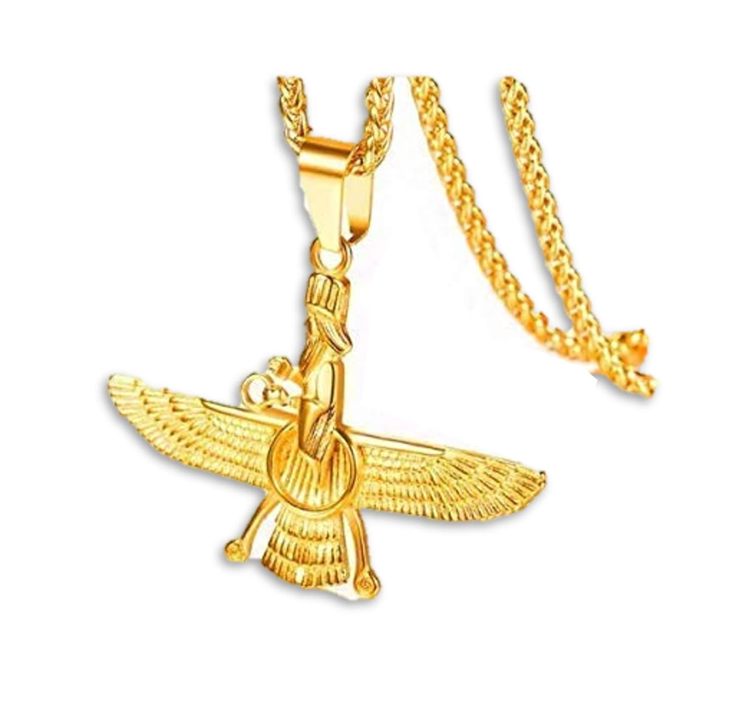 Future Faravahar Ahura Mazda Pendant Men Iran Jewelry Gold Plated Zoroastrian Gold Color Iranian Necklace for Men and Women, Father’s Day Gift!,