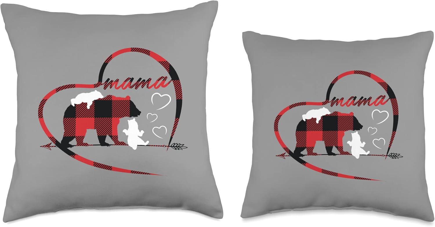 Mama Bear Gifts by Jeremiah James Co Mama Bear – Almohada de 2 cachorros para mamá, mujer, diseño de búfalo rojo, 16 x 16 pulgadas, multicolor
