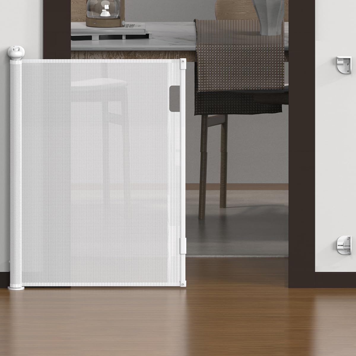 Puertas retráctiles para bebé, puerta de malla para bebé, puertas retráctiles para perros de 33 pulgadas de alto, se extiende hasta 70 pulgadas de