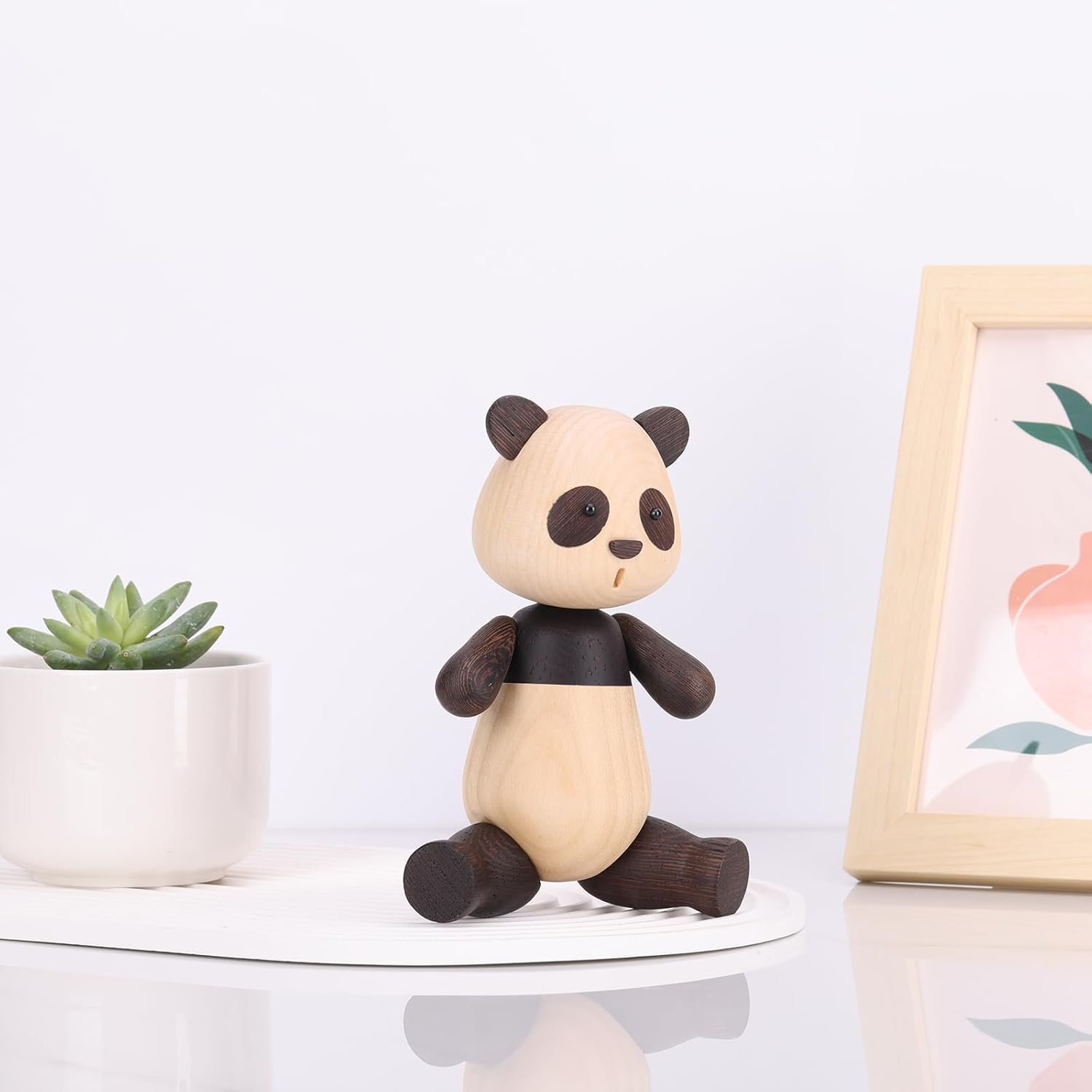 suruim Adorable estatua de panda de madera maciza creativa linda muñeca de panda de madera maciza, adornos encantadores y modernos para joyas,