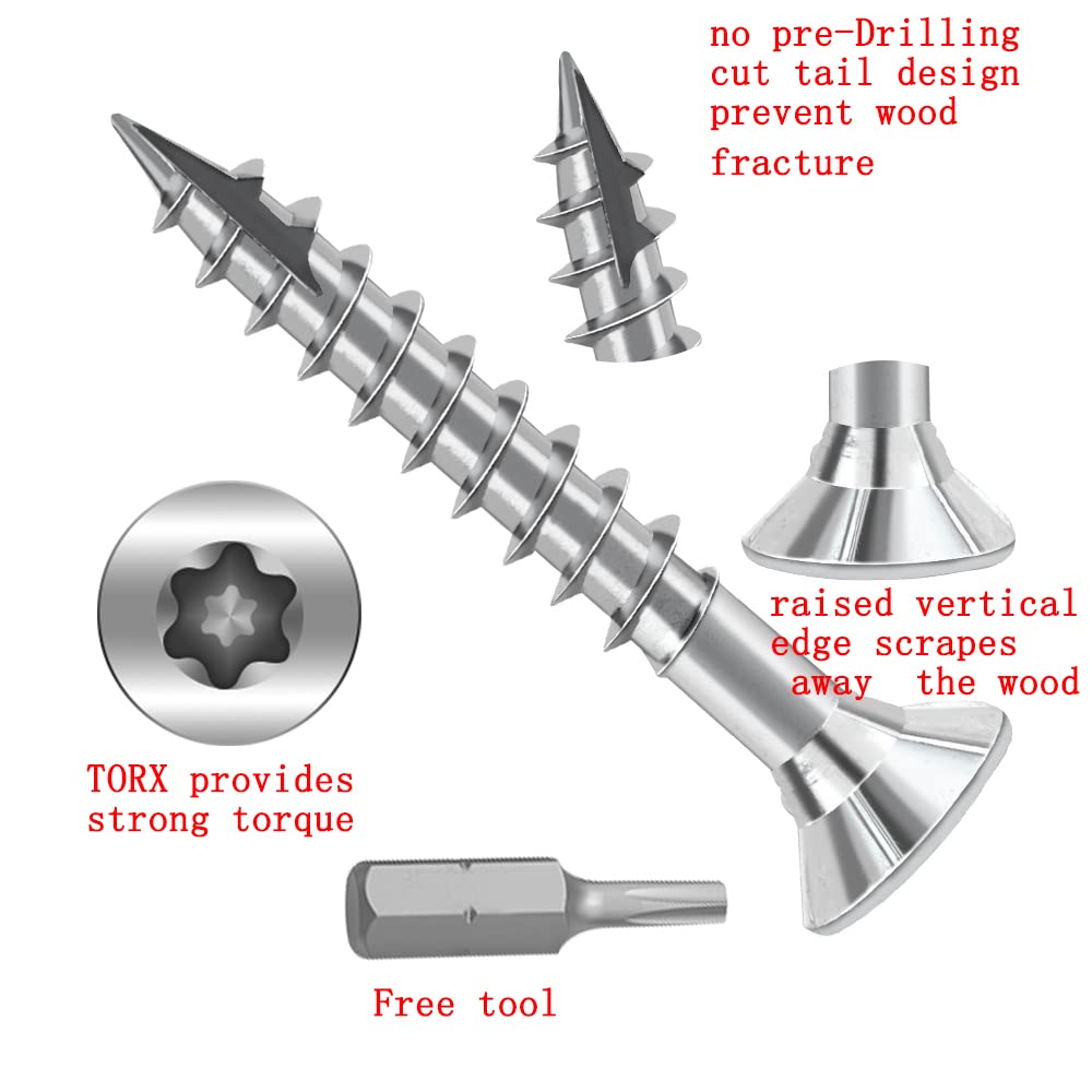 Tornillos para madera #10 × Tornillos Torx Star Drive de 2-14 pulgadas, cabeza plana, M5 × 60 avellanados T25, corte de rosca autorroscante, acero