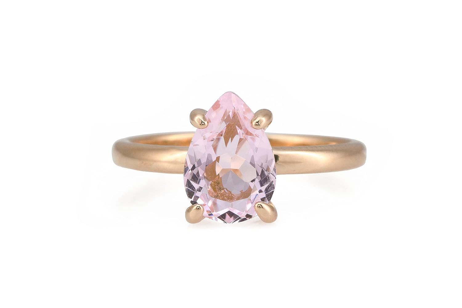 14K Rose Gold Ring – Elegant Pink Rose Quartz Stone Ring for Women – with Engraving and Fancy Ring Box – Handmade Jewelry