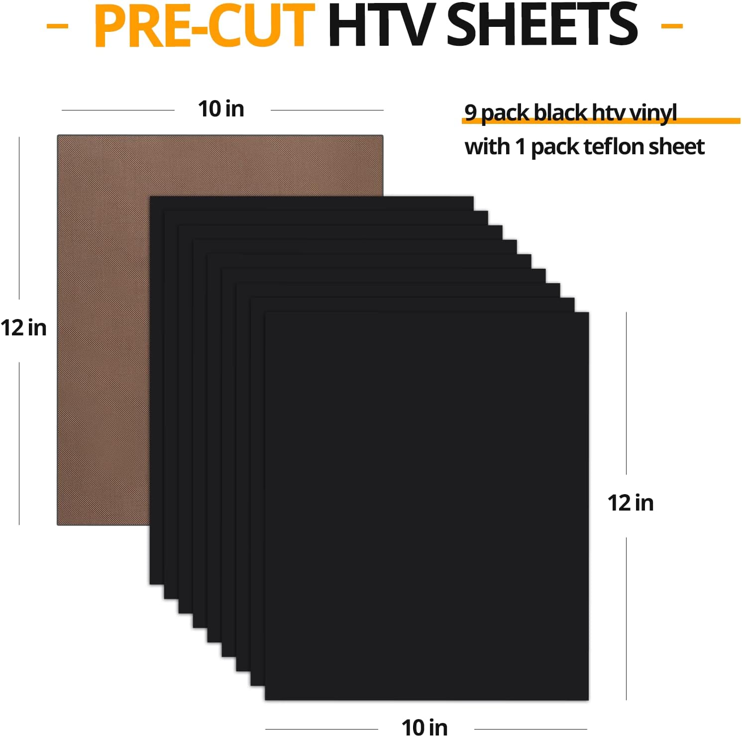 HTVRONT Paquete de 10 vinilos de transferencia de calor negros de 12 x 10 pulgadas para camisetas, vinilo negro para planchar, para Cricut,