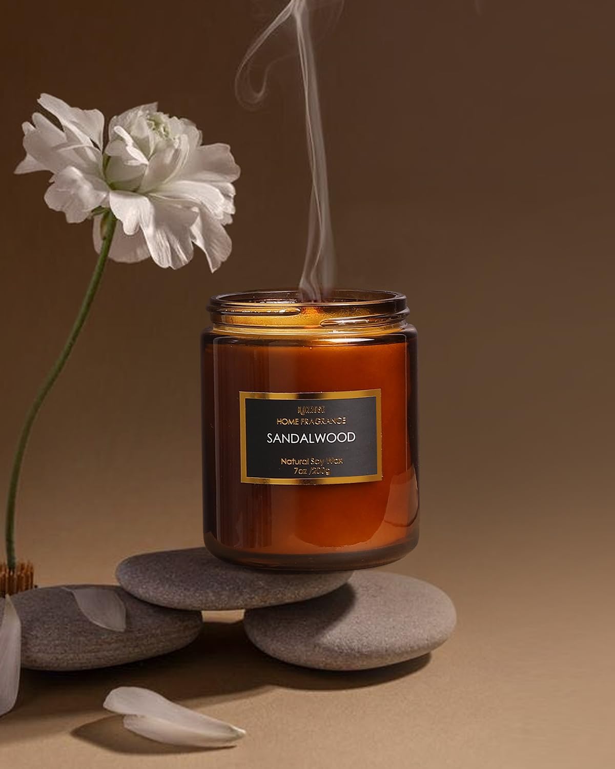 Vela de sándalo en tarro marrón de aromaterapia, cera de soja 100% natural, bonita vela para aliviar el estrés para mujeres, vela de sándalo para