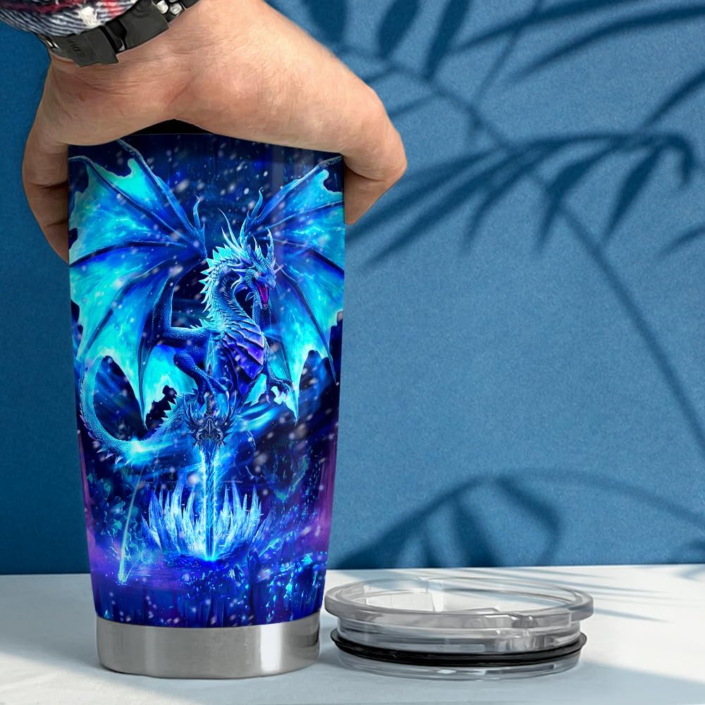 SANDJEST Vaso de dragón azul de 20 onzas con aislamiento de acero inoxidable para café, taza de viaje, regalo para hombres y mujeres, regalos para