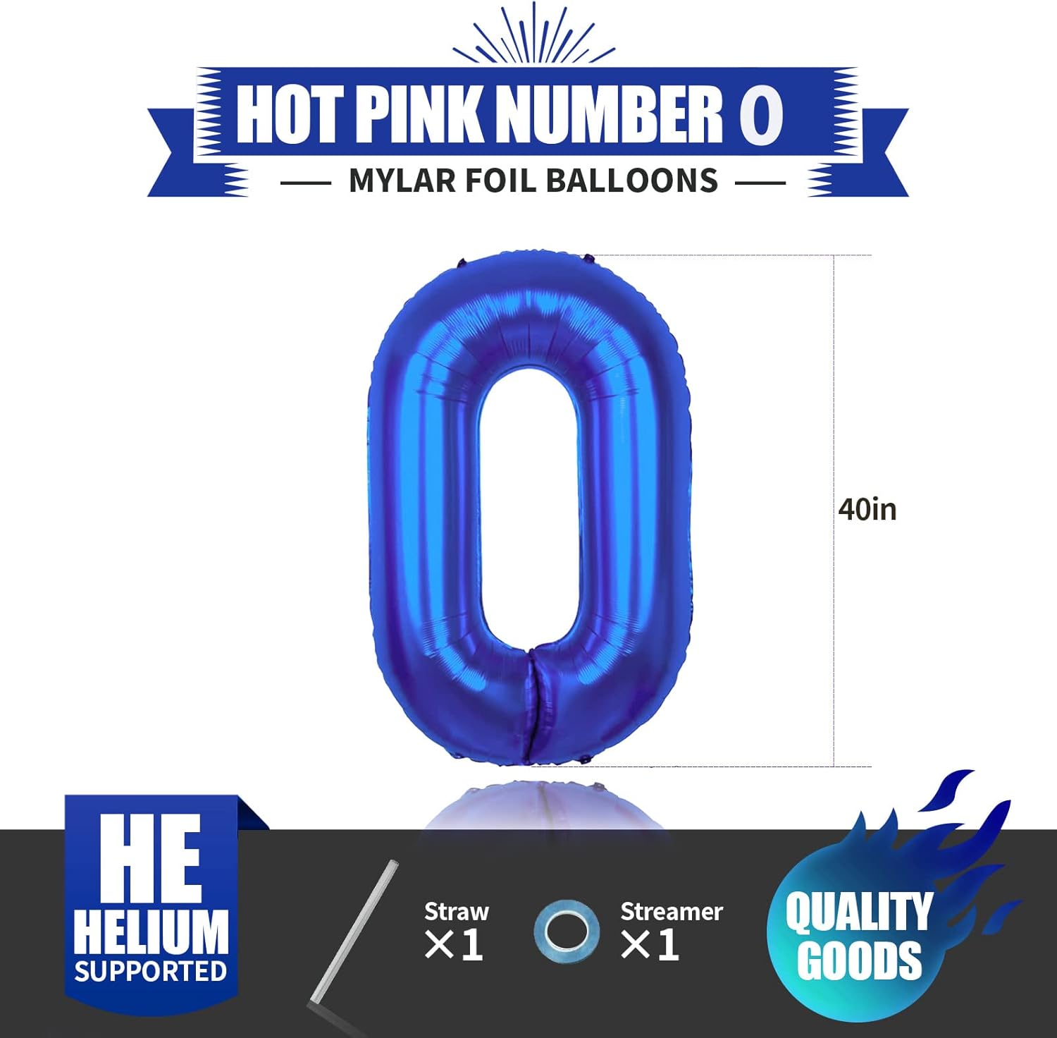 GINZU – Globo gigante de 40 pulgadas con el número 0, de gran dígito 0 de Mylar de aluminio azul helio para niños, suministros de decoración de