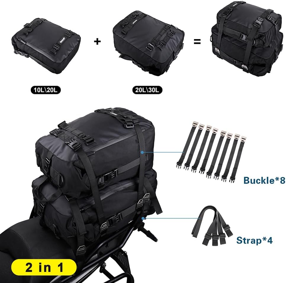 Rhinowalk Bolsa trasera para motocicleta, 10L, impermeable, bolsa de alforja de motor, equipaje de viaje, bolsa de almacenamiento para maletero,
