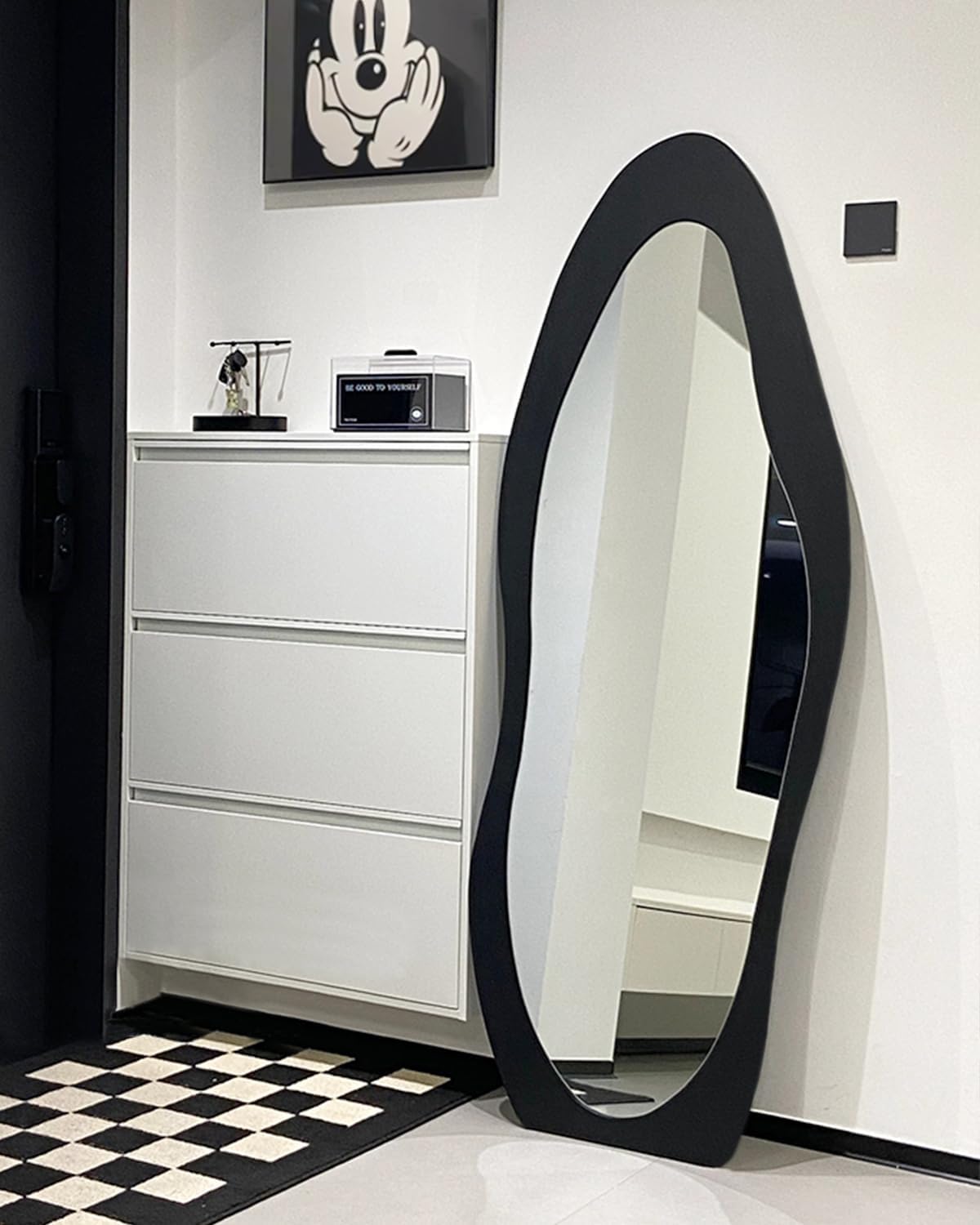 DYNWELL Espejo de longitud completa, espejo de suelo con soporte, espejo de piso para bebé, espejo de pared de longitud completa, espejo de pie de