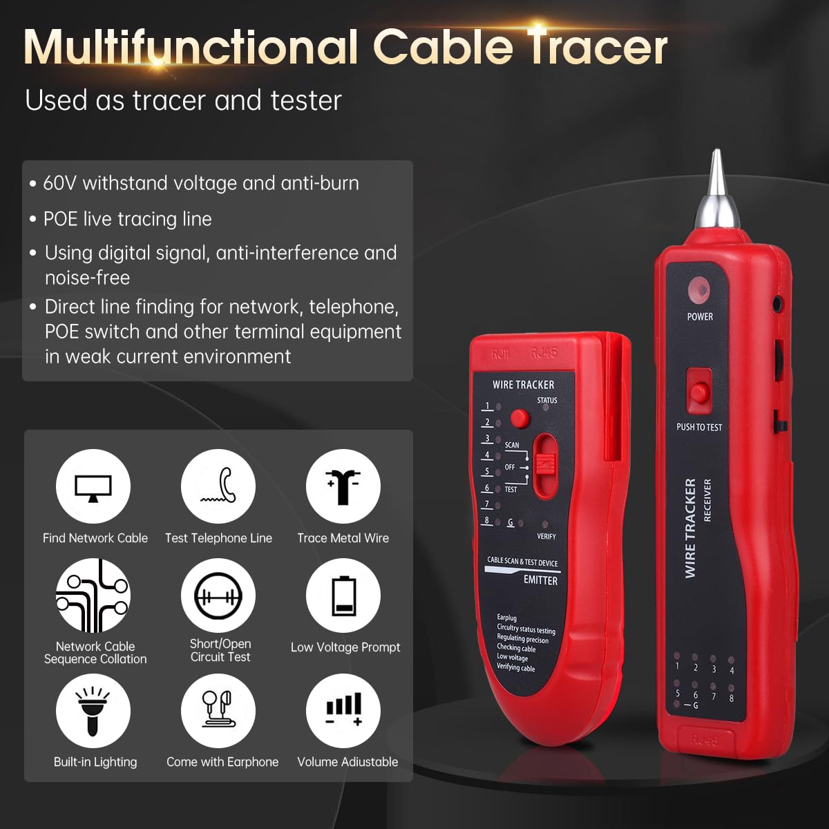 Cable Tracer Probador de cables de red Ethernet RJ45 RJ11  Rastreador de tóner de alambre CAT5 CAT6 Probador de continuidad  Kit de generador de