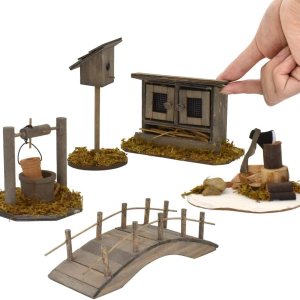 iland Accesorios para casa de muñecas en escala 112, juego de granja de casa de muñecas incluido Pozo de deseos de madera y hacha con leña y iland Accesorios para casa de muñecas en escala 112, juego de granja de casa de muñecas incluido Pozo de deseos de madera y hacha con leña y