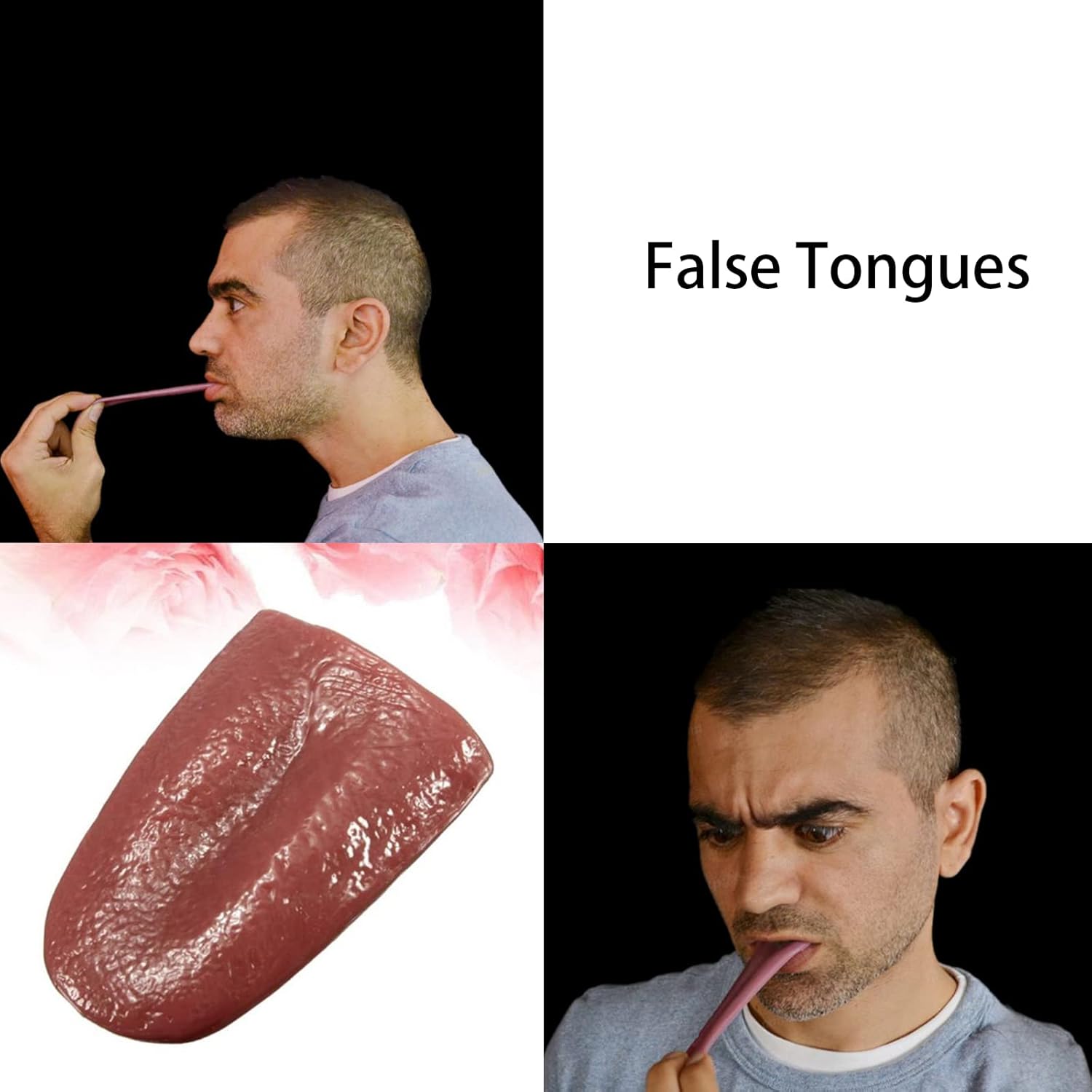 EOQPDECD 4 lenguas postizas, lenguas artificiales, lengua de broma para Halloween, lengua falsa realista, accesorios de truco, accesorios de