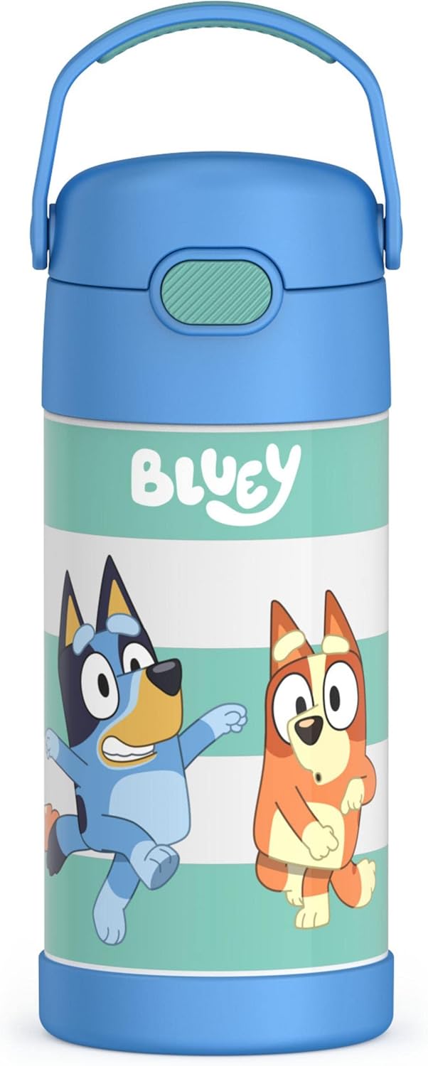 THERMOS FUNTAINER – Botellas de agua de acero inoxidable con aislamiento al vacío para niños, 12 onzas, azul y arcoíris