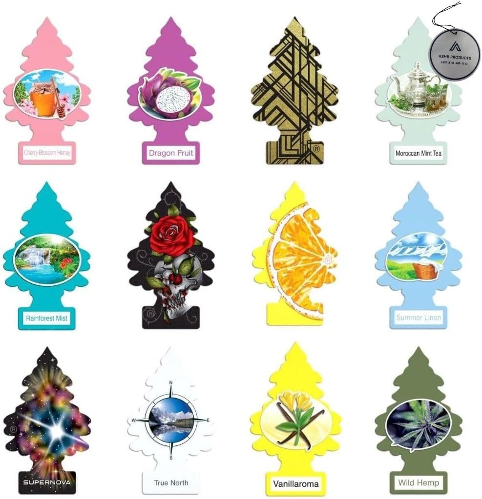 Little Trees – Paquete variado de 12 ambientadores  12 aromas raros diferentes de ambientadores  Ambientador de coche para el hogar, camiones, RV,