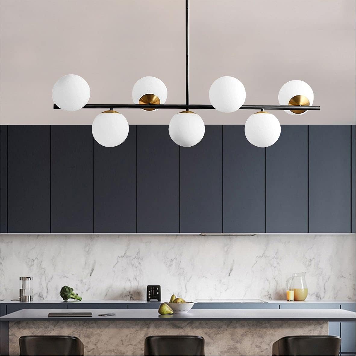 KCO Lighting – Lámparas de araña negras modernas de latón cepillado colgante de globo de cristal para comedor, sala de estar, dormitorio (negro)