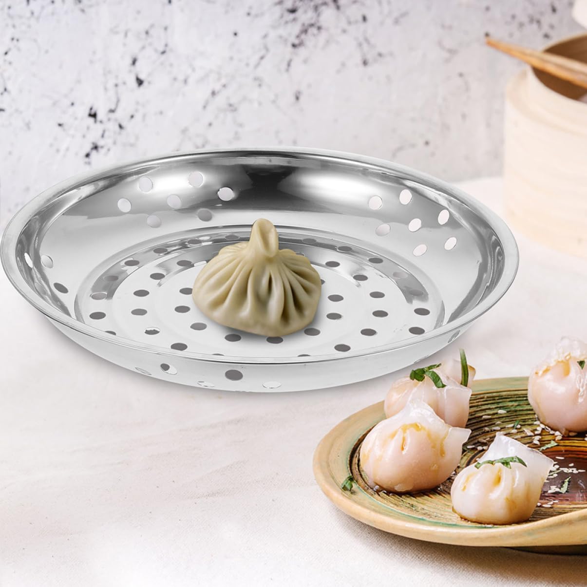 RORPOIR Hair Steamer Steam Basket Stainless Steel Food Dish Stainless Steel Food Tray Dumpling Storage Plate Metal Plate Salad Holder Leaky Disk