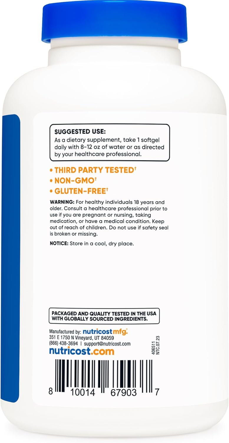 Nutricost Beta Sitosterol 120 cápsulas blandas, 250 mg – Suplemento sin OMG, sin gluten