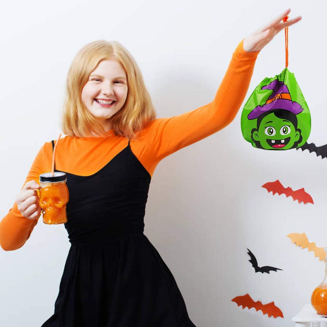 CCINEE 24 bolsas de golosinas con cordón de Halloween, 12 estilos, bolsas de golosinas de Halloween para niños, suministros de fiesta de Halloween