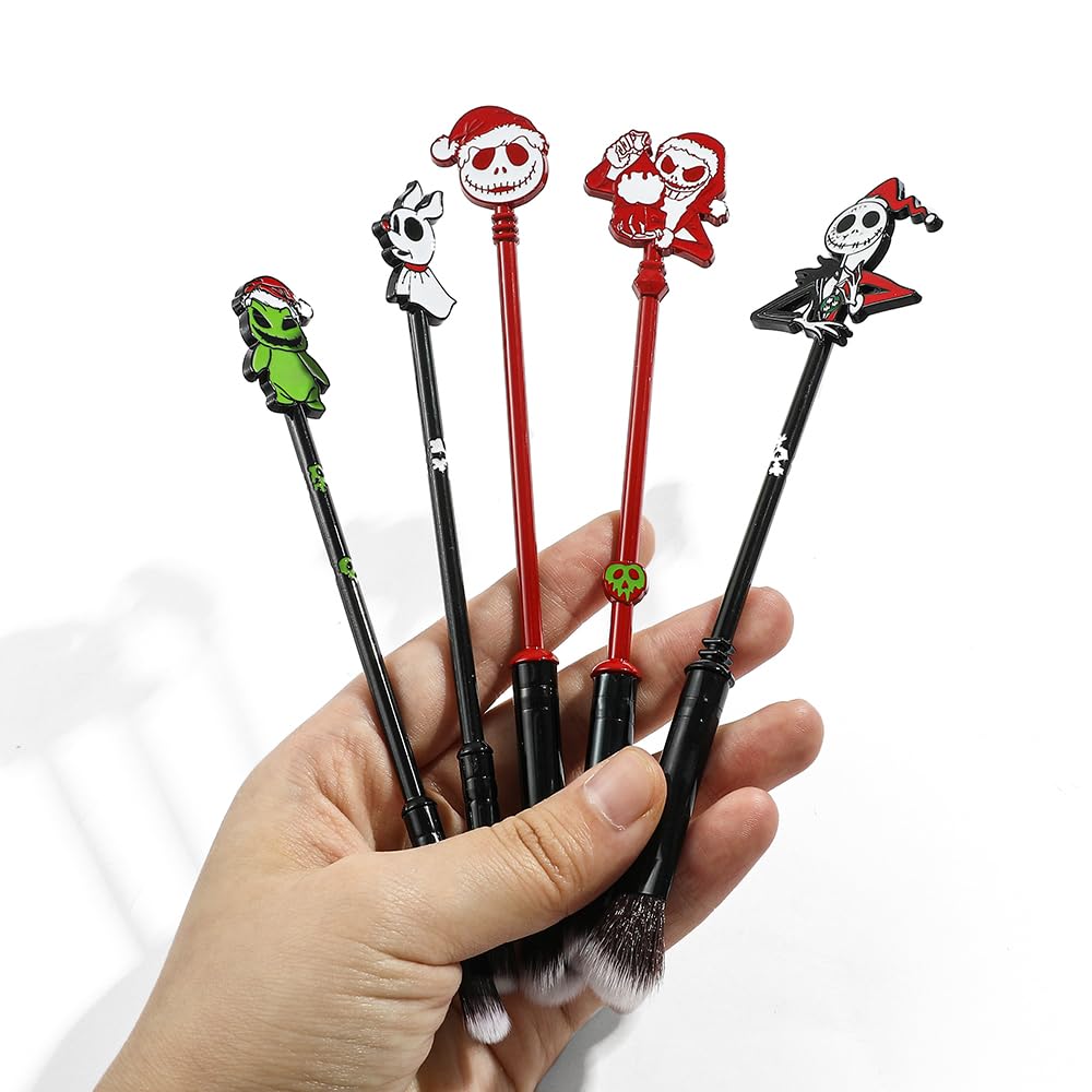 COSHINE The Nightmare Before Christmas – Juego de 5 brochas de maquillaje de anime de Halloween Jack (rojo y verde)