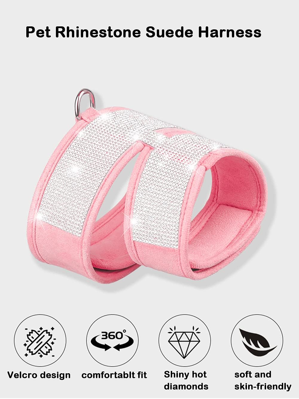 Juego de arnés y correa para perro sin tirones, arnés de gamuza suave con diamantes de imitación para gato, cachorro, perros pequeños que caminan (M