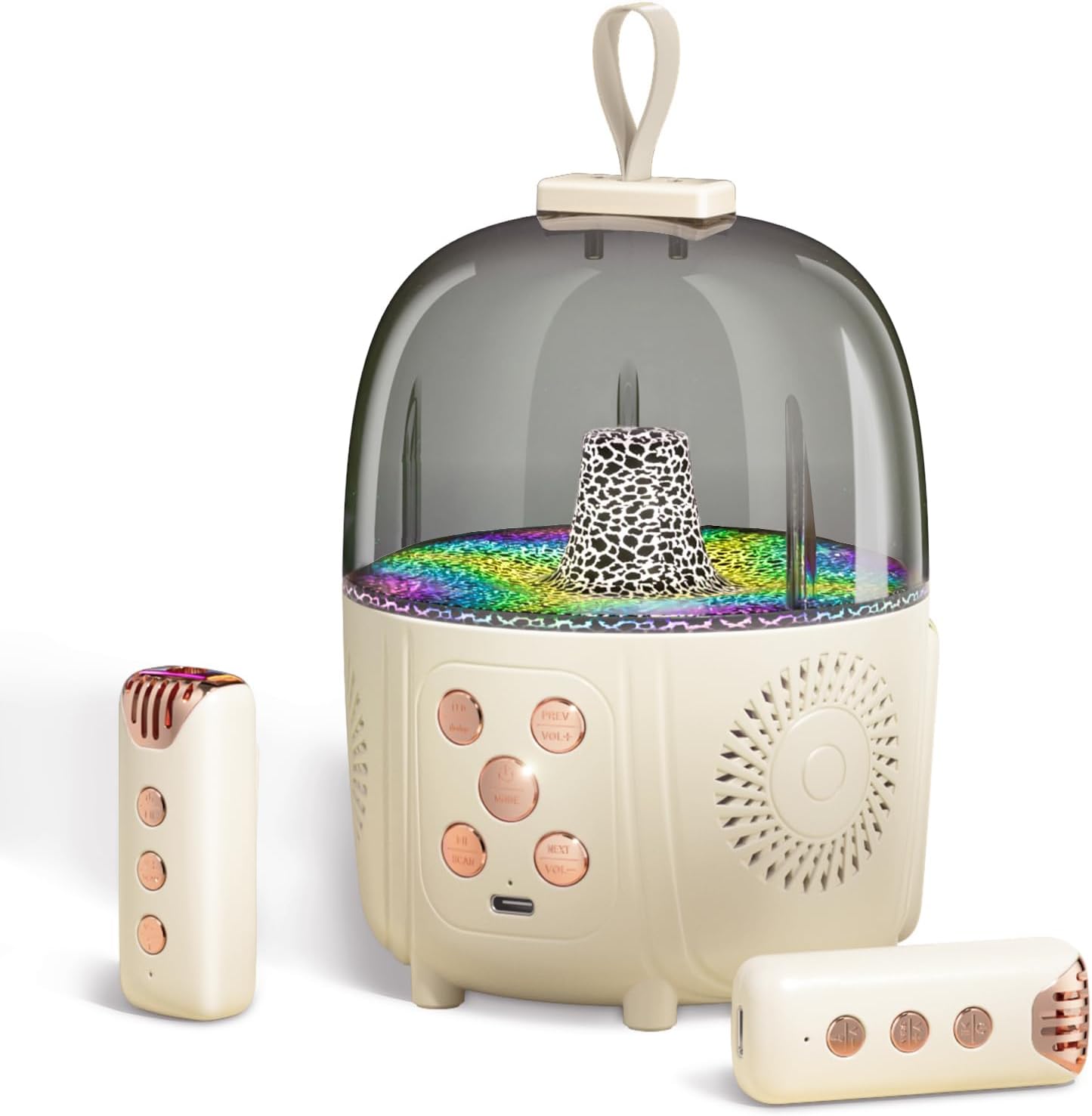 Máquina portátil de karaoke Bluetooth y 2 micrófonos inalámbricos para niñas y niños con coro inalámbrico, luz ambiental, sonido estéreo 3D para