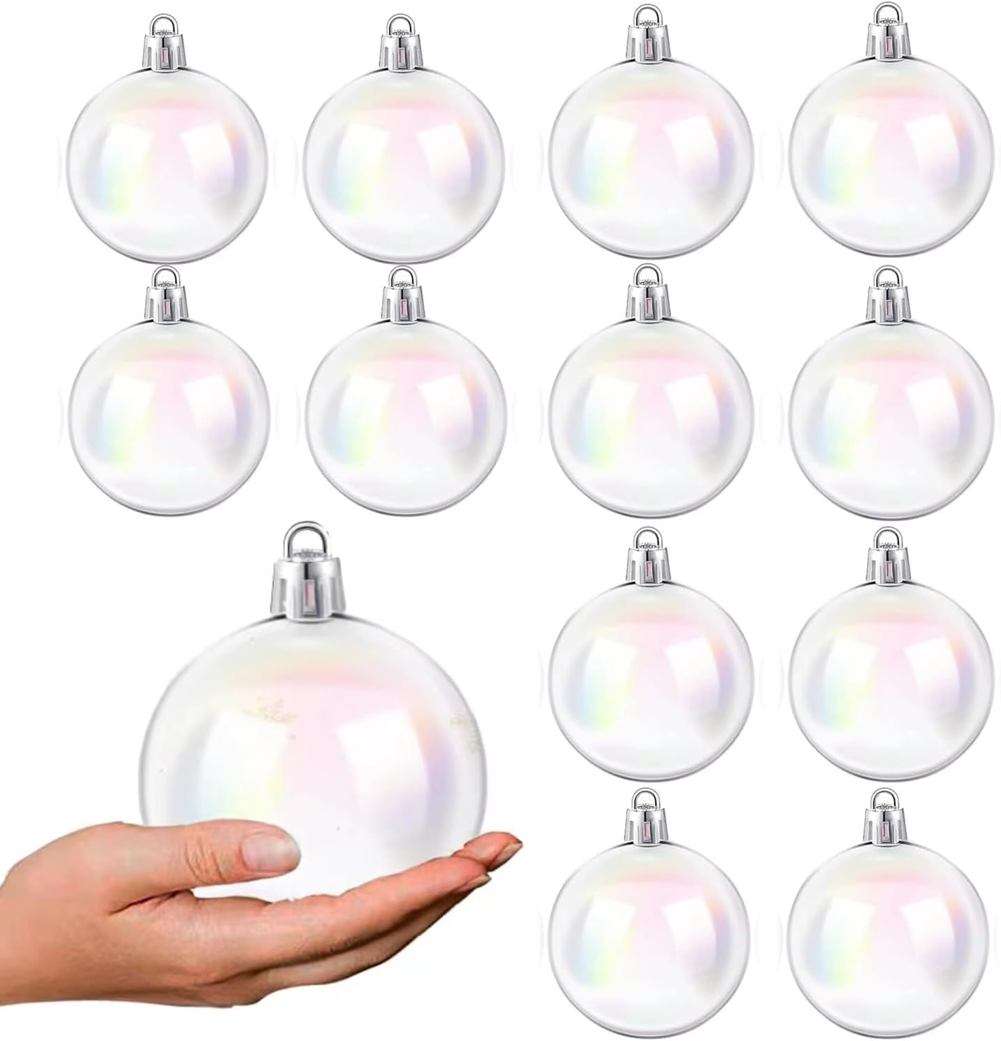 12 adornos de plástico iridiscentes de Navidad de 2.36 pulgadas, adornos iridiscentes para árbol de Navidad, bolas transparentes para Halloween,
